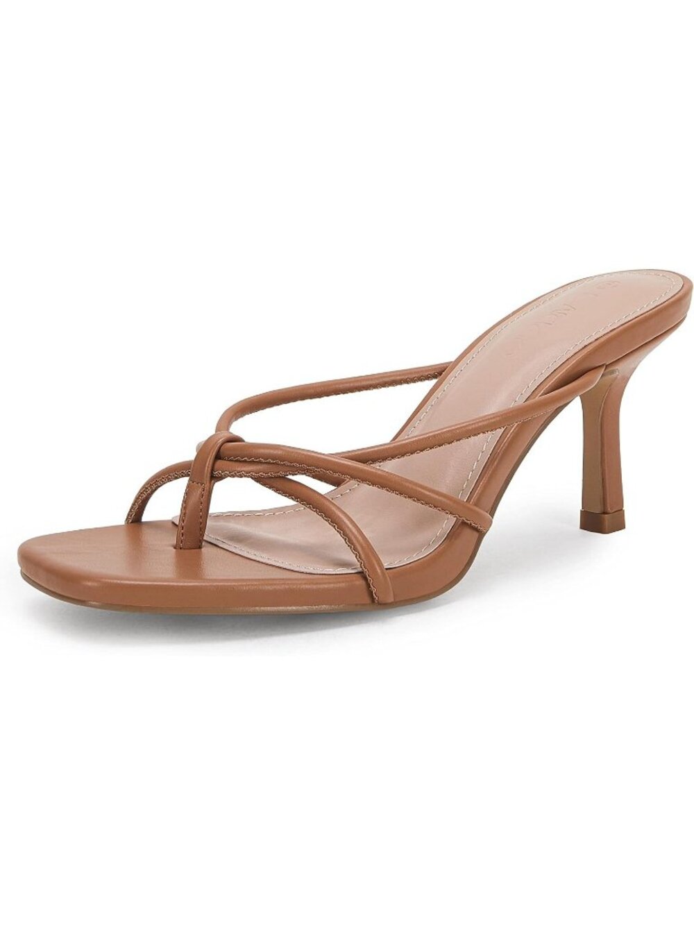 Womenβs Brown Faux Leather Square Open Toe Flip Flops Strappy Thong Mule Sandals